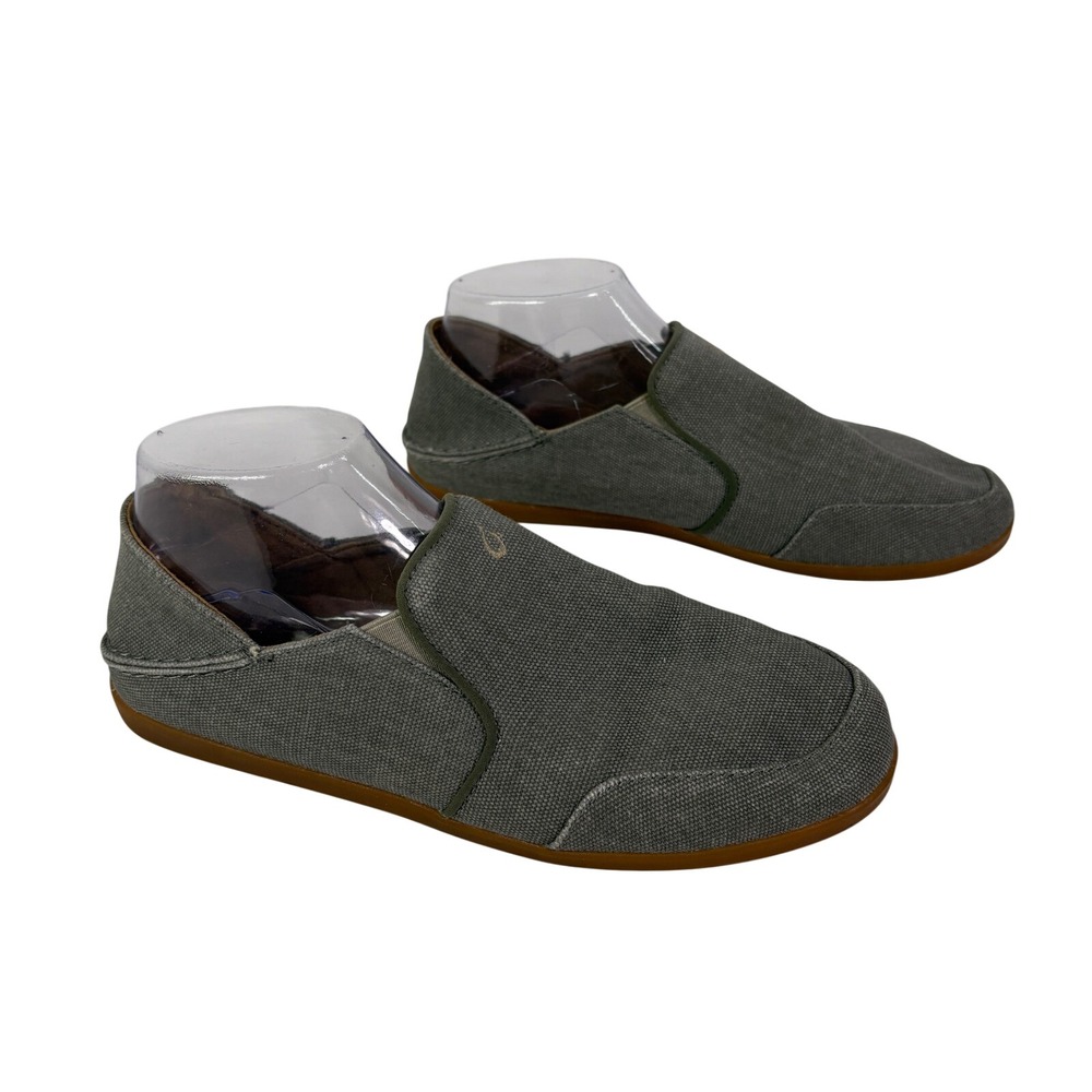 OluKai Waialua Canvas Loafer Shoes Womens 9 Green Gray Slip On 20363-TZTZ